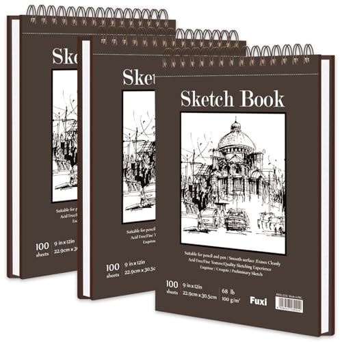 Image of 9 inchX12 inch Sketch Book Bulk, Top Spiral Bound Sketch Pad, 3 Pack 100 Sheets Each (68lb /100gsm), Acid Free Art Sketchbook Artistic Drawing Painting Writing Paper for Kids Adults Beginners Artists