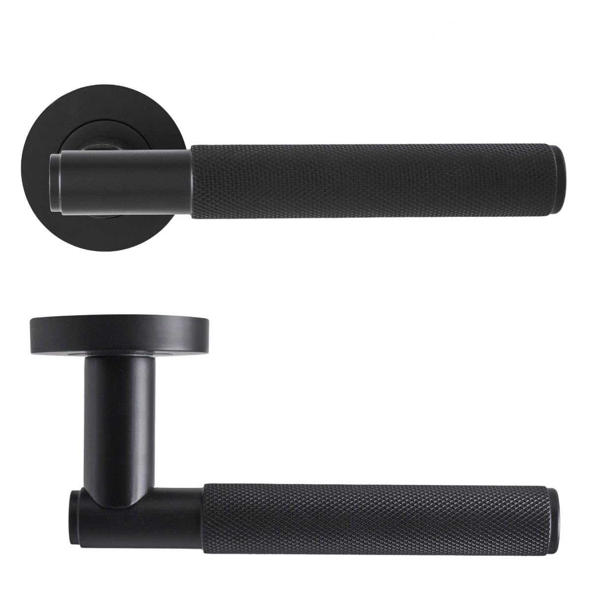 Eclipse Knurled Insignia Lever On Rose - Matt Black