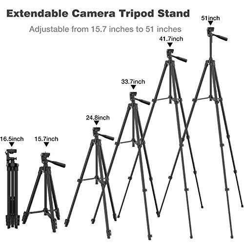 Phone Tripod, 51\" Extendable Travel Lightweight Tripod Stand with Carrying Bag, Universal Tripod with Bluetooth Remote, Cell Phone Mount for iPhone Xs/Xs Max/Xr/X/8/8 Plus/Samsung/Android Phone,Camera - Thumbnail 4