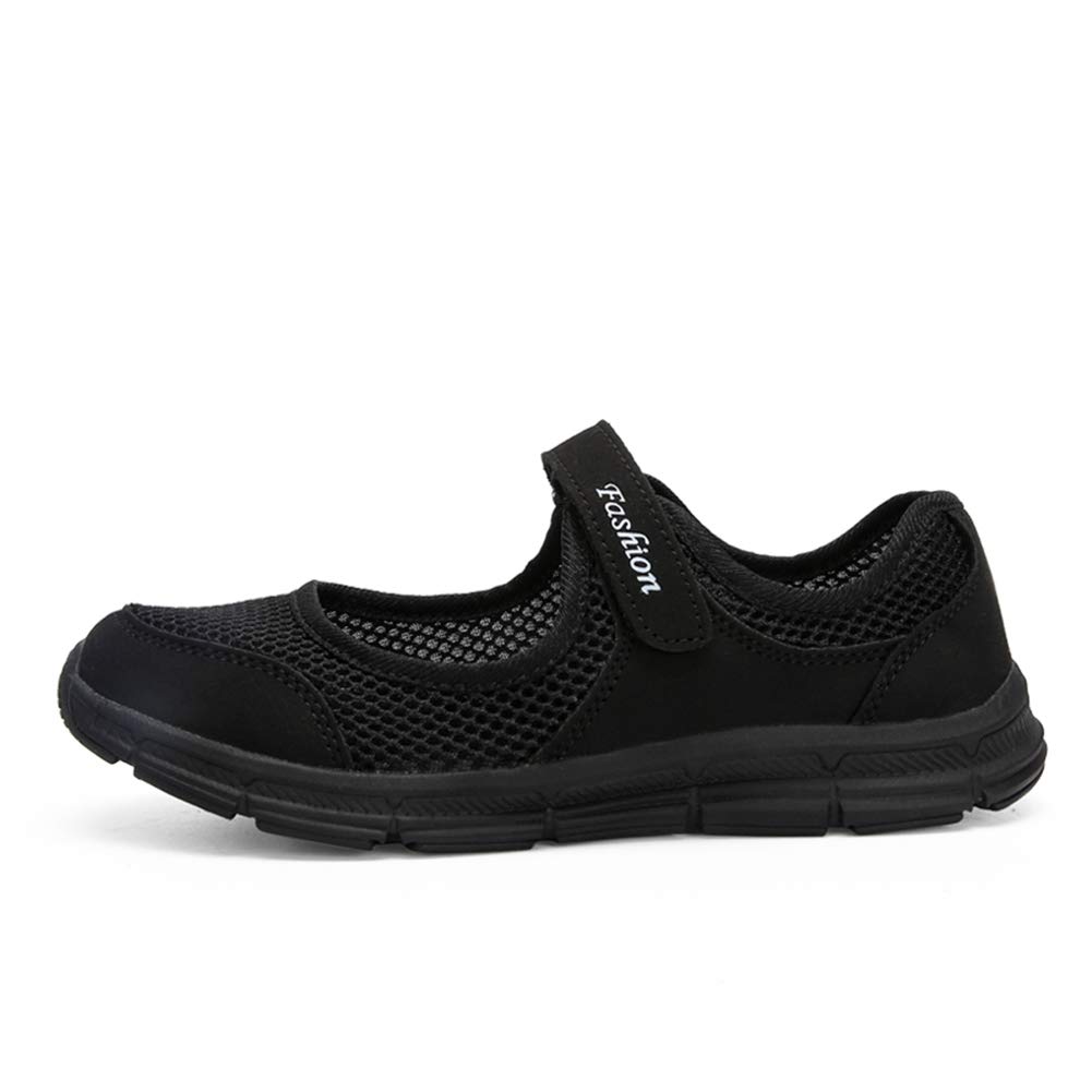 LLTMALL Women's Breathable Mesh Sneakers Mary Jane Flats Comfort Nurse Shoes Black 10