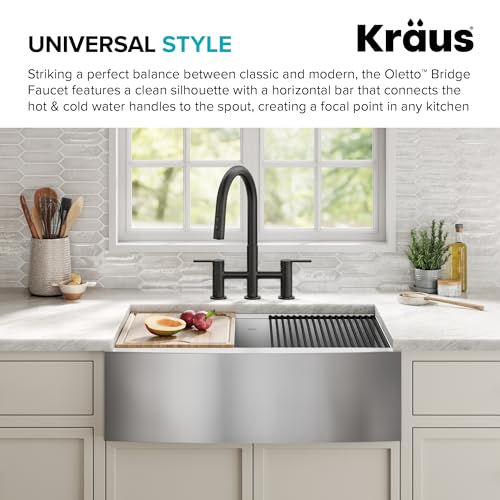 Image of KRAUS Oletto Bridge Kitchen Faucet with Pull-Down Sprayhead in Matte Black, KPF-3122MB
