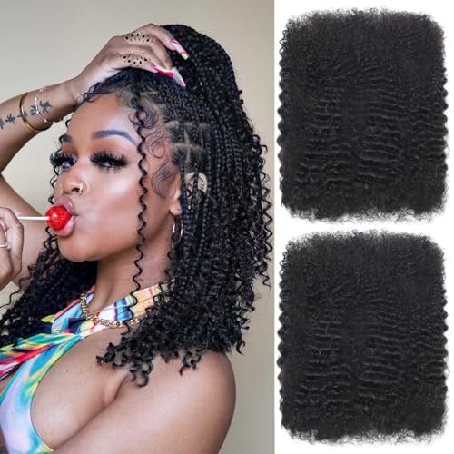 Afro Kinkys Bulk Human Hair 14 inch 30g unprocessed Human Hair for Braiding Hair Afro Kinky braids human hair Dreadlocks Extensions Loc Repair Twist Braiding Double Drawn Natural Black