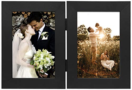 Golden State Art, 4X6 Double Picture Frame Vertical Hinged Photo Frame 2 Opening Folding Family Frames Collage, With Real Glass (4X6, Black, 1-Pack) #TOP1