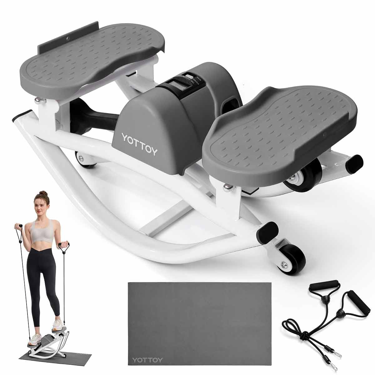 yottoy lateral rock stepper for exercise at home with digital monitor/resistance bands, portable rocking stepper side to side for home workout, intense legs & glutes activation & fat burning