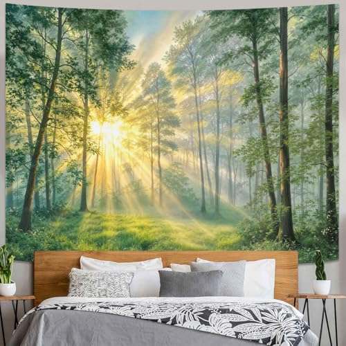 Kanuyee Sunburst Forest Wall Tapestry, Nature Landscape Tapestries for Room Decor, Sun Ray Tapestry 60"x44"