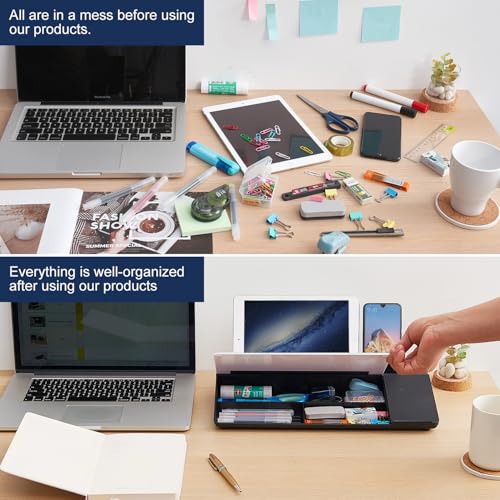 Image of Small Glass Desktop Whiteboard Dry-Erase-Board - Computer Keyboard Stand with Wireless Charger White Board Surface Pad with Drawer, Desk Organizers with Accessories for Office, Home, School Supplies