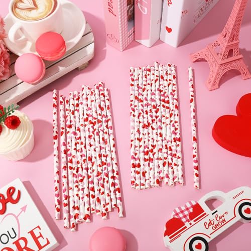Pitillos de Papel con Corazones Rojos y Rosas 200 Unidades miniatura 3