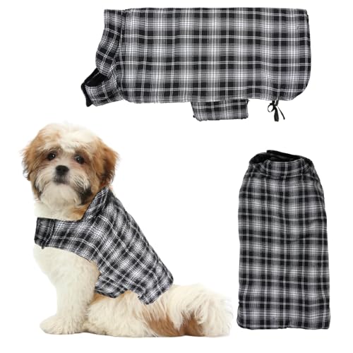 Image of Sage Square Winter Coloured Dog Coat - All-Weather Protection, Windproof, Waterproof Cozy Fleece Lining, Adjustable Straps, Durable, Stylish, Comfortable, Jacket (Black & White, Extra Small)