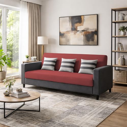 Image of Casaliving Amara 3 Seater Sofa Set for Living Room (Black Maroon Colour Fabric) Premium Fabric Sofa