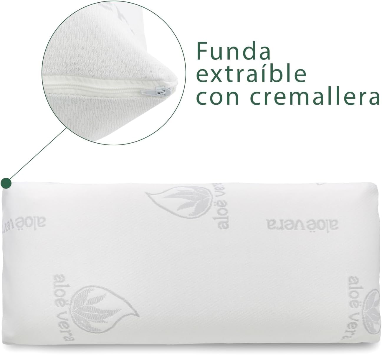 DONATELLA Almohada VISCO-Aloe - Almohada viscoelástica, núcleo Compacto. Doble Funda con Cremallera. Tejido Aloe Vera. Termorregulable adaptabilidad al Cuello - 135 cm., Blanco