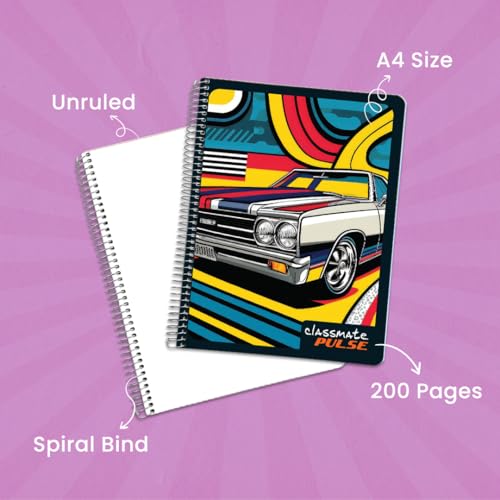 Classmate Pulse Single Subject Spiral Notebook - Pack of 4 | Unruled | 200 Pages | 24.0cm x 18.0cm | Attractive Cover Designs | Soft Cover |Notebooks for College Students (Image - 3)