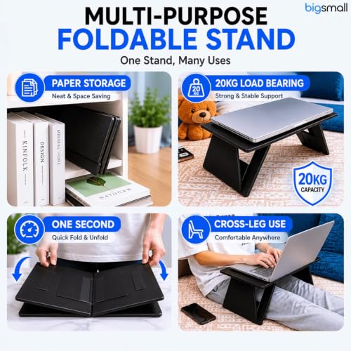 Image of Bigsmall Foldable Laptop Desk for Bed with Portable Flat-Pack Design | Leather Lap Desk for Work, Study & Gaming | Compatible with MacBook Air /Pro 14 inch, iPad Pro 13 inch, Dell, HP & Other Laptops - Black