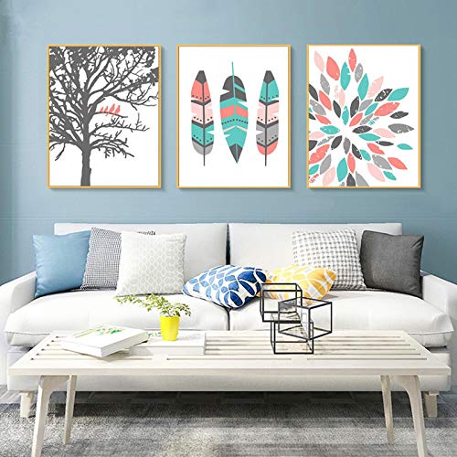 Affiche Toile Impression Plume Sans Cadre Grand Format 3 Pièces Set Déco Chambre Salon