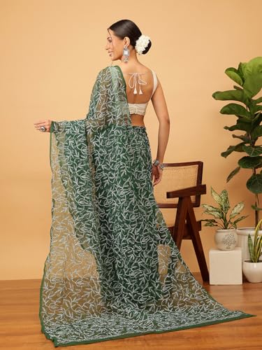 Image of Ada Hand Embroidered Lucknowi Chikankari Georgette Saree for Women with Unstitched Blouse Piece Tepchi Saree-3590