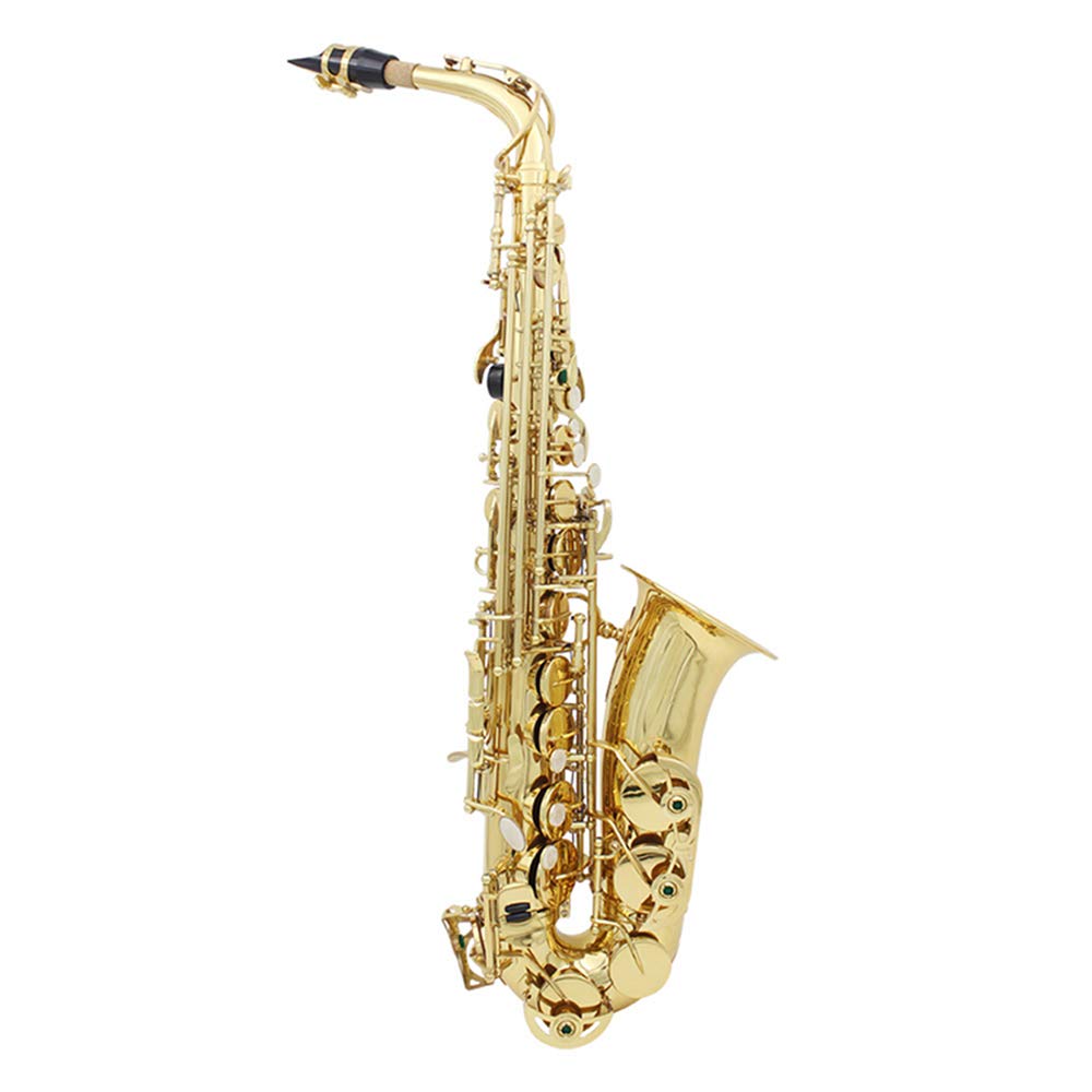 Karlak Sassofono Contralto Mib Sax in Ottone Dorato Laccato per Principianti con Custodia per il Trasporto e Sordina Musica Jazz e Classica, 23,8 Pollici, Oro
