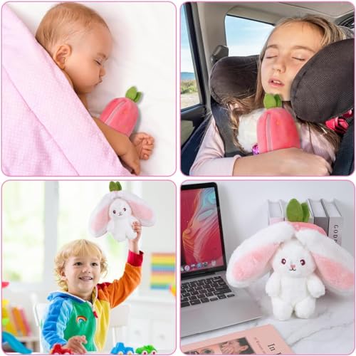 Zaloife Hase Plüschtier Verstecken Rosa, Plush Hasen Erdbeeren 24cm, Stofftier Plüsch Hasen Versteckspiel, Kuscheltier Osterhase Puppe Geschenk für Kinder