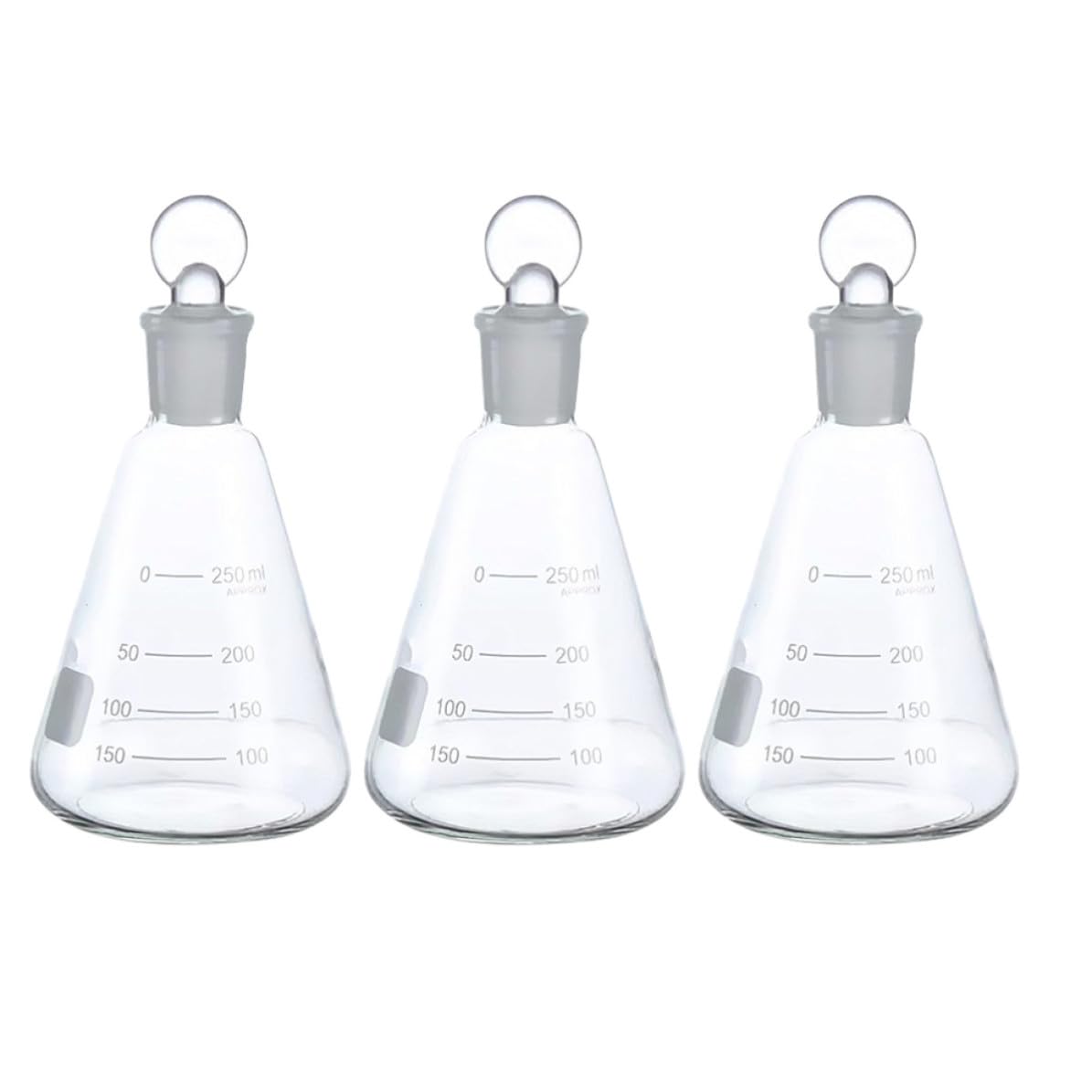 Toyvian Erlenmeyerkolben Geruchlos 3 Stück mit Stopfen aus Glas 250ml mit Klarer Skala für Laborbedarf und Experimente im Schulunterricht