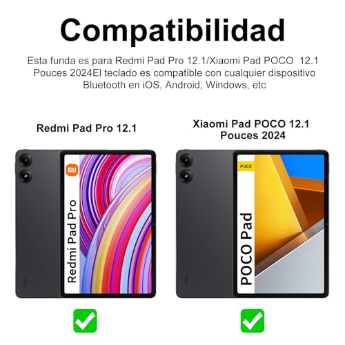 Funda con teclado Redmi Pad Pro 12.1 y Xiaomi Poco Pad con bluetooth desmontable azul 2
