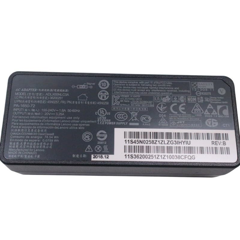 for Lenovo AC Adapter 20V 3.25A 65W Laptop Charger ADLX65NLC3A PA-1650-71 Compatible with for Yoga 500-14IHW 500-14ISK 500-15ACL(UK Plug)