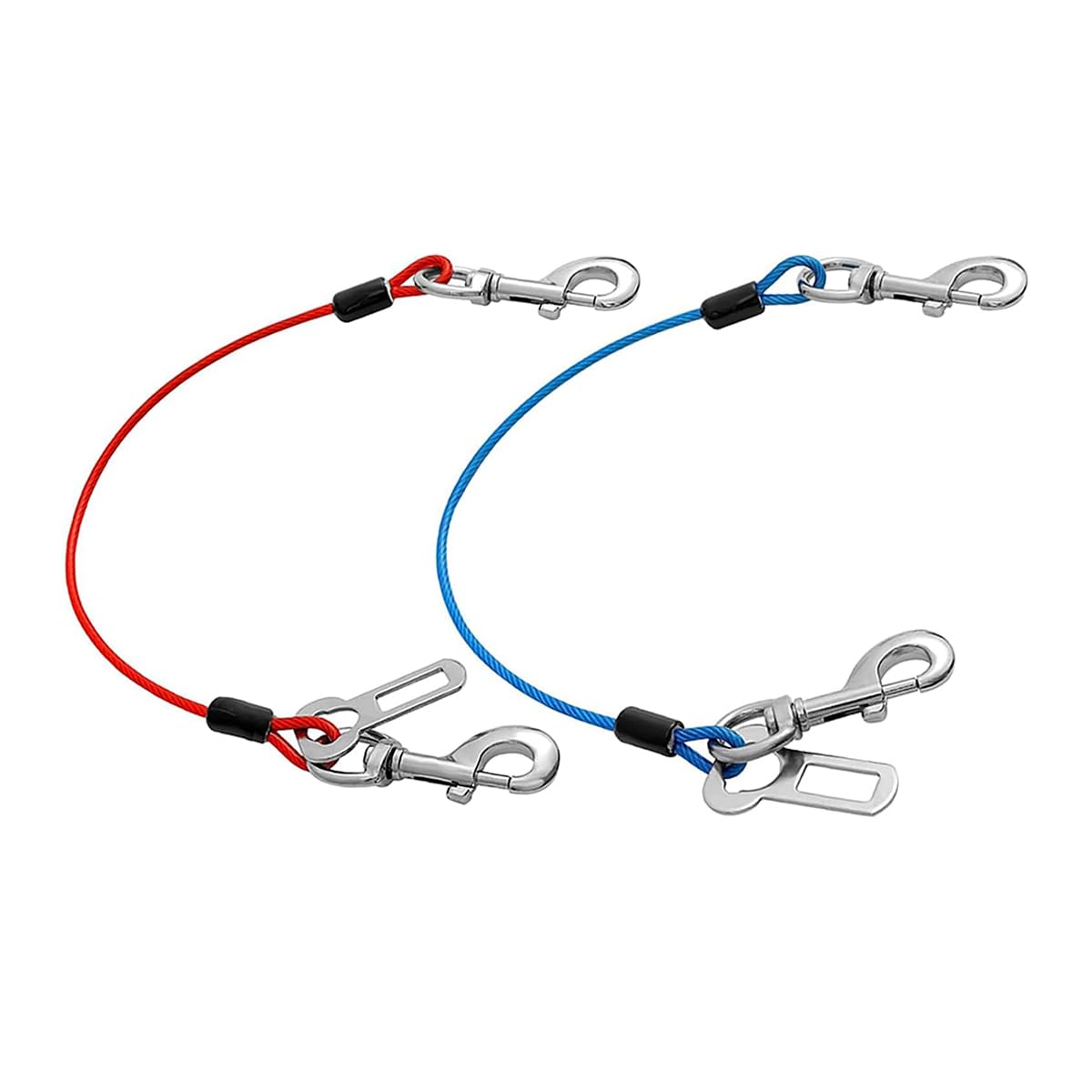 Lot de 2 ceintures de sécurité pour chien en corde d'acier pour voiture, câble d'attache sans mastication avec double clips et fixation de loquet