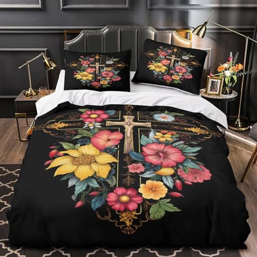 Parure housse couette 3D plante à fleurs avec fermeture éclair invisible - 3