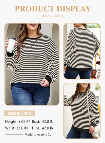 Image of Eytino Women Plus Size Striped Color Block Crewneck Sweatshirt(1X-5X) | Oversized Pullover Tops,Long Sleeve Casual Shirt,Workout & Daily Wear,2026 Fall Fashion Clothes Outfits