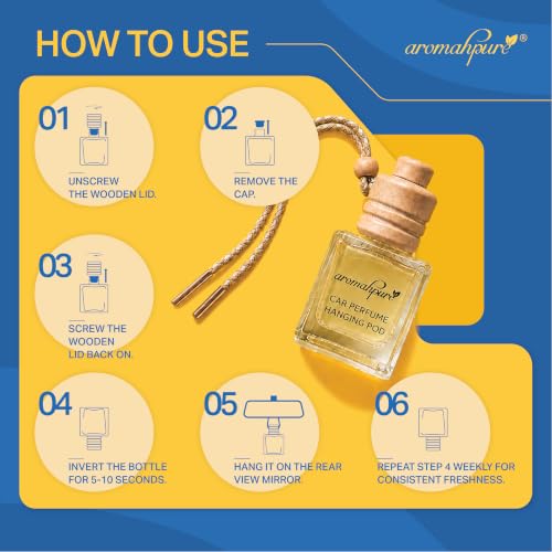 Image of Aromahpure Premium Car Perfume Hanging Pod |10 ML |Lavender Fragrance Car Air Freshener |Natural Essential Fragrance Oils in Glass Bottle with Wooden Diffuser Lid |Last upto 30 Days, IFRA certified