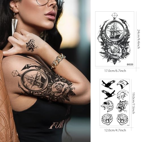 Image of Aresvns 24 Sheets Black 3D Half Sleeve Temporary Tattoos for Men Women
