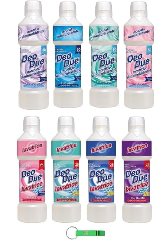 Set di test DEO DUE, 4 detersivi da 1 litro + 4 ammorbidenti concentrati da 1 litro + portachiavi Beni Culinari