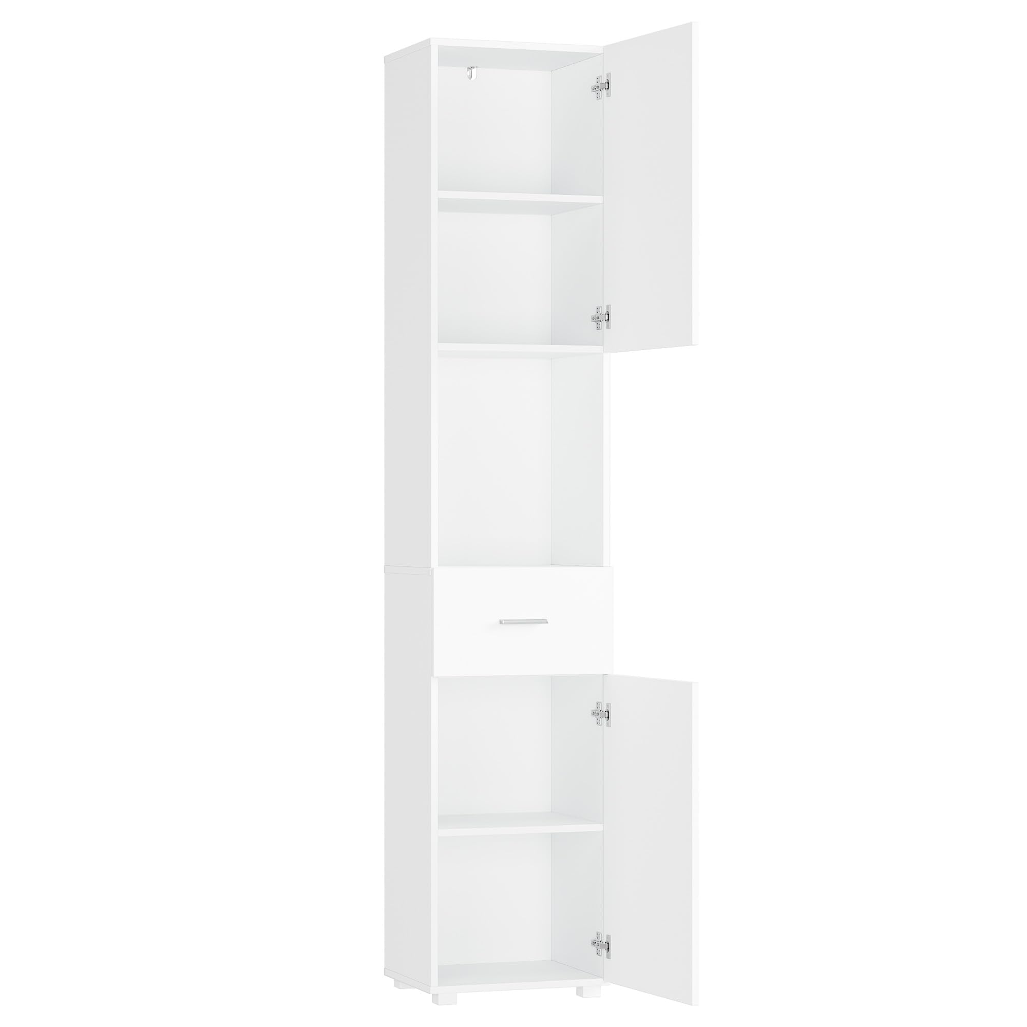FOREHILL Armadio Colonna Bagno, Mobile Bagno Colonna con Ripiano Aperto, Armadietto Salvaspazio con 2 Ante 1 Cassetto Bianco 37x30x180cm