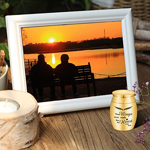 Small Keepsake Urns for Human Ashes Mini Cremation Urns for Ashes Stainless Steel Memorial Ashes Holder-Your Wings were Ready, But My Heart was Not