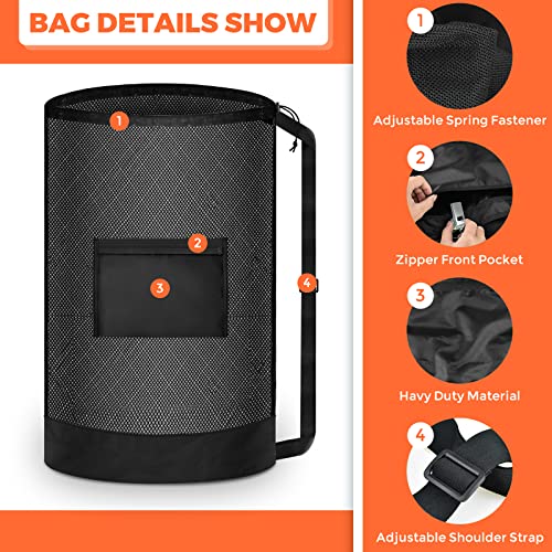 2 Pcs Extra Large Sports Ball Bag, Mesh Soccer Team Balls Bag, Drawstring Sport Equipment Storage Bag For Basketball, Beach Cloth And Swim Gears With Adjustable Shoulder Strap & Front Pocket(30” X 40”) #TOP4