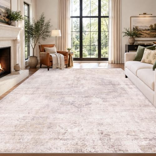 HazoHaus-US Hazo Haus Modern Pink Mauve and Grey Abstract Area Rugs 9x12 for Living Room, Large Rug for Dining Room - Farmhouse Bedroom Rug, Washable Non Slip with Rubber Backing, Distressed Design