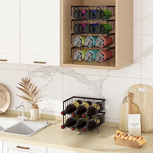 منظم زجاجات مياه من 4 قطع، حامل زجاجة مياه معدني قابل للتكديس للدولاب والثلاجة، حامل الأكواب لتخزين زجاجات المياه، رف تخزين المشروبات للمطبخ والمخزن من جيلاس، لون أسود