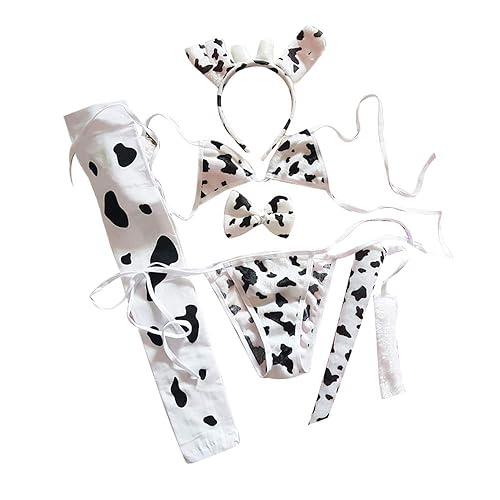 JasmyGirls Cow Lingerie Sexy Maid Outfit Women Anime Milk Cow Print Bikini Cute Kawaii Furry Micro Bra and Panty Sets Naughty Role Playing