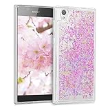 kwmobile TPU Silicone Case Compatible with Sony Xperia L1 - Soft Flexible Cover with Flowing Liquid - Stars Snow Globe Pink/Transparent