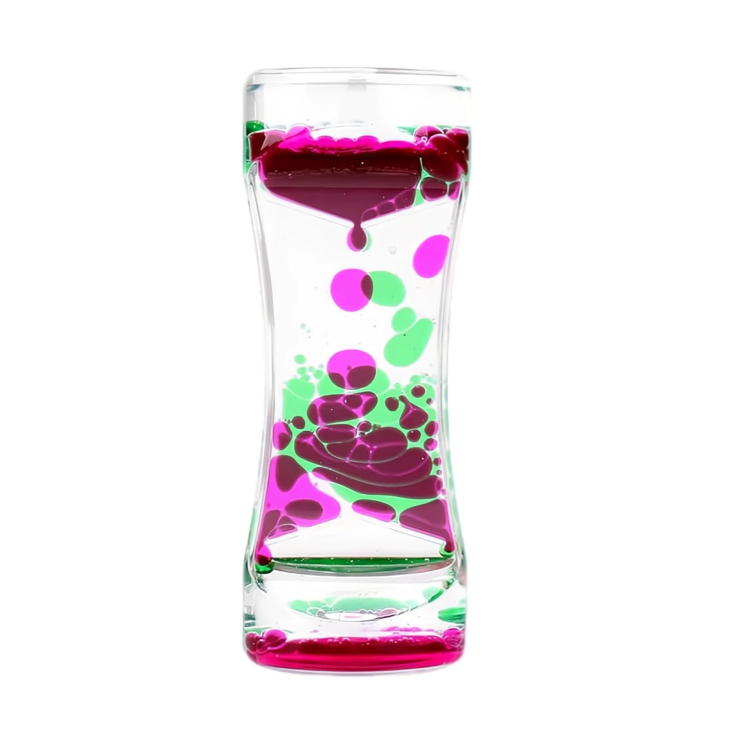 Liquid Motion Bubbler, Sensory Fidget Desk Toy with Hourglass Timer Design, Visual Relaxation Tool for Office Home School Use, Calming Focus Aid for Kids and Adults (Pink Green)