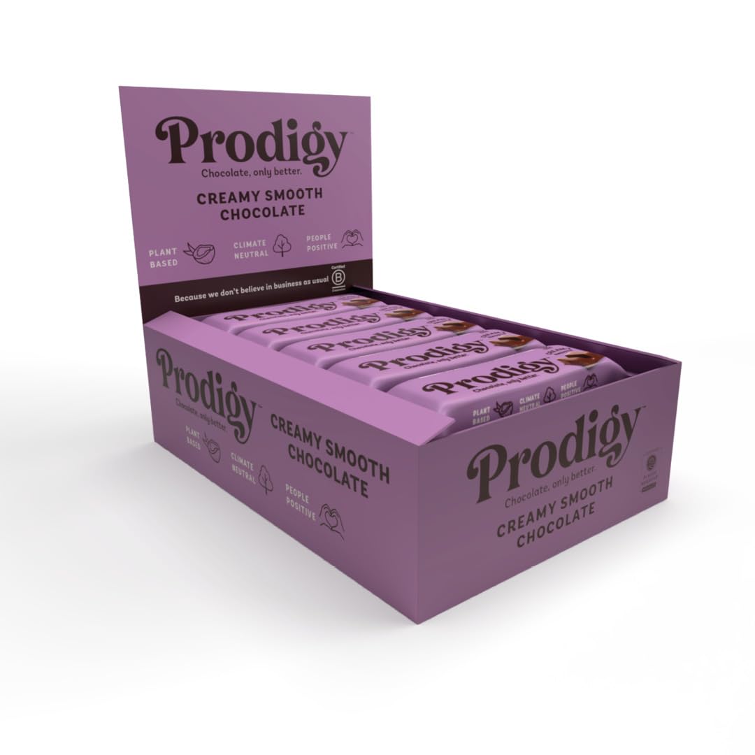 Prodigy Creamy Smooth Chocolate Bars | 1 Box X 15 Bars | Plant Based | Prebiotic Fibre | Palm Oil Free | Natural Sugar | Vegan Chocolate | Compostable Packaging