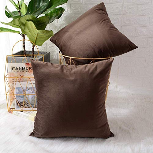 Image of Modern Homes (Pack of 2) Velvet Cushion Covers Plain Sofa Cushion Covers Pillow Covers for Living Room and Bedroom (16x16 inches, Dark Coffee)