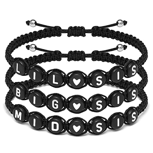 Image of Braided Rope Bracelet Adjustable Jewelry for Family Sisters Mom Grandma BFF | Adjustable black woven rope bracelets with personalized letter engraving.gifts for family, sisters, grandma & best friends