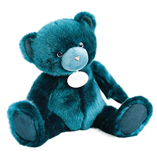 Ours en peluche bleu canard 37cm Doudou et Compagnie, le cadeau de naissance idéal