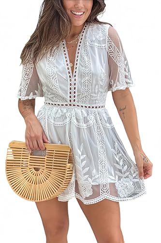 white christmas dresses Black V-Neck Lace Romper
