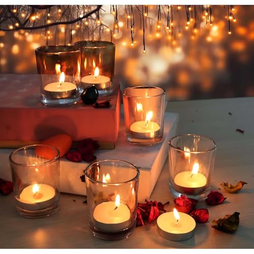Image of Pure Source India Set of 12 Votive Glass Candle Holders with Tealight Candles | Decorative Diwali Lights for Home, Pooja & Festive Decor (Clear)