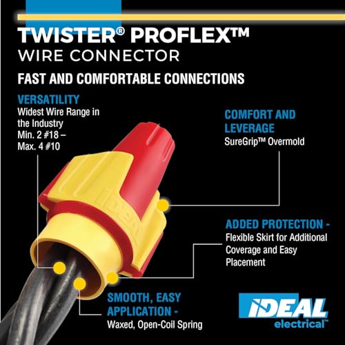 Image of Ideal Electrical Twister Proflex (30-1347JR) Red /Yellow Wire Connector, Jar of 400 - Smooth Twist-On Wire Nuts for 22 to 8 AWG with Comfort SureGrip and Flexible Skirt