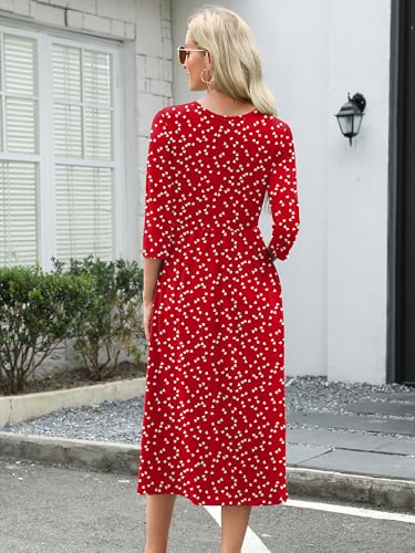 Image of Heymoments Women's Casual 3 /4 Sleeve Midi Dress Crewneck A Line Tiered Flowy Loose Travel Long Dresses with Pockets