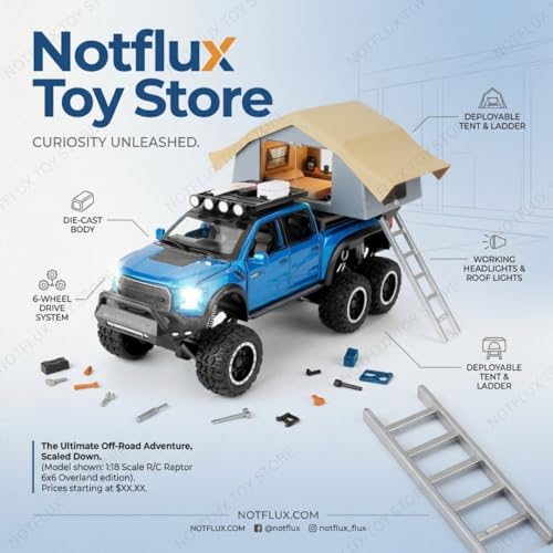 Image of 1:24 Ford Raptor F-150 Camping RV Toy Car - Realistic Diecast Metal Truck with Pullback Action for Kids & Collector Display [Multicolor] [Pack of 1]