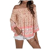 Damen Hemder Unterdamen Frühlingse Camping Luftiges Oberhemd Offschoulder Blumenen Oberteile Women's Langarmin Baumwoll Übergrössen Y2K Anliegend Slim Fit Shirts