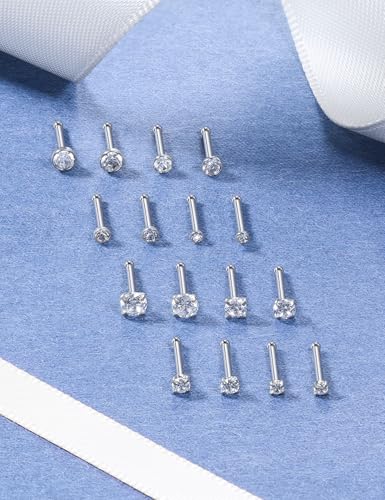 18G 20G 22G Round Cubic Zirconia Nose Rings Studs for Women Men 316L Stainless Surgical Steel Nose Ring Stud Piercing Jewelry Silver Gold Clear CZ 1.5mm 2mm 2.5mm 3mm2