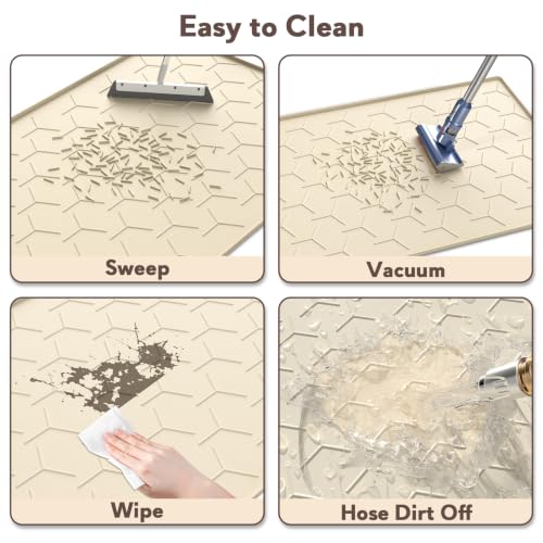 Image of Garoopion Silicone Cat Litter Mat Large 40 inch X 28 inch, Easy to Clean, Beige | Large Size Waterproof Silicone Mat with Raised Edges, Catch Litter, Protect Floor from Urine, Multi-Use for Dog /Sink /Kitchen