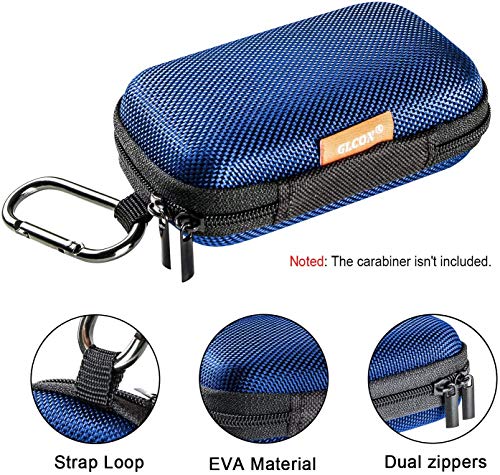 Glcon Earbud Carrying Case - Rectangle Shape Small Hard Eva Case, Mesh Inner Pocket, Durable Exterior - Lightweight Portable Universal Zipper Storage Bag For Wired Bluetooth Headset, Charger - Blue #TOP1